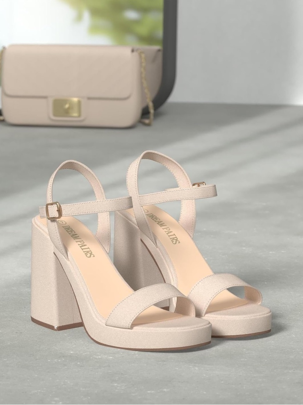 Dream Pairs Neutral Block Heel Sandals with Ankle Strap - Women's